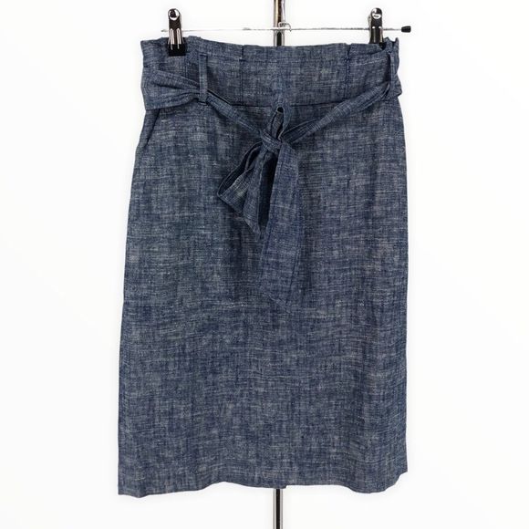 Ann Taylor Petite Blue Chambray Belted Paperbag Waist Pencil Skirt NWT size 4P